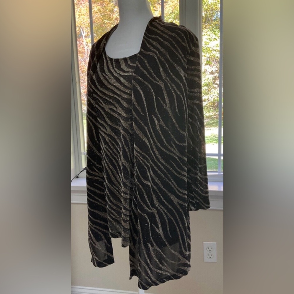 JM Collection Animal Print Tank with Cardigan, Black & Gold Shimmer - Picture 1 of 11